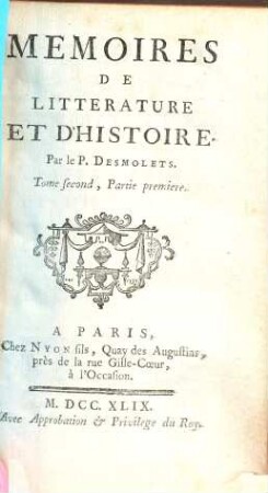Mémoires De Littérature Et D'Histoire, 2,1
