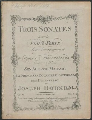 Trois sonates pour le piano-forte avec accompagnement de violon & violoncello : op. 70