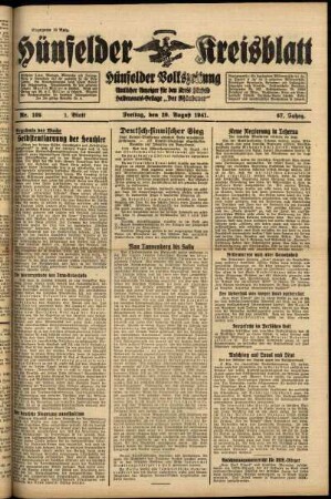 Erste Ausgabe vom Freitag, den 29. August 1941.