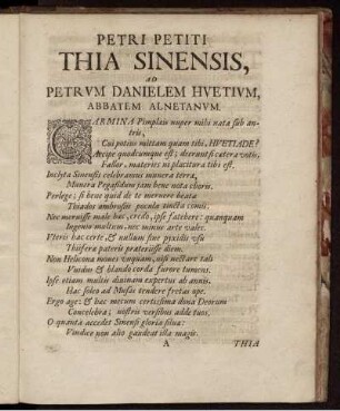 Petri Petiti thia Sinensis, ad Petrvm Danielem Hvetivm, abbatem Alnetanvm ...