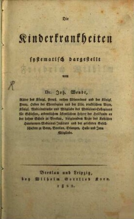 Die Kinderkrankheiten systematisch dargestellt