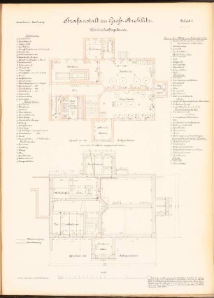 Gefängnis, Groß-Strehlitz: Wirtschaftsgebäude: Grundrisse mit Ausstattung EG, KG 1:100