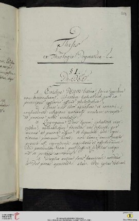 Thesensammlung: Theses ex Theologia Dogmatica. § I. De DEO