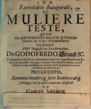 Exercitatio inaug. de muliere teste