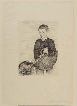 Der Gassenjunge mit Korb und Hund