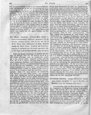 Griechische Literatur. Pindars olympischer Siegesgesänge neunter und zehnter - von J. Gurlitt, D. Hamburg 1809. bey Schniebes, 27 S. in 4.