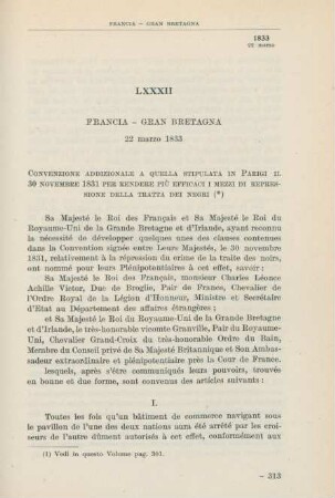 LXXXII Francia - Gran Bretagna 22 marzo 1833