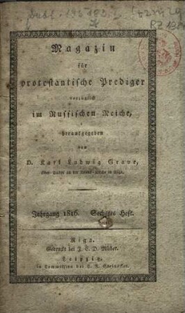 Magazin für protestantische Prediger, vorzüglich im russischen Reiche