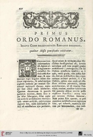Primus Ordo Romanus, incipit Ordo Ecclesiasticus Romanae Ecclesiae