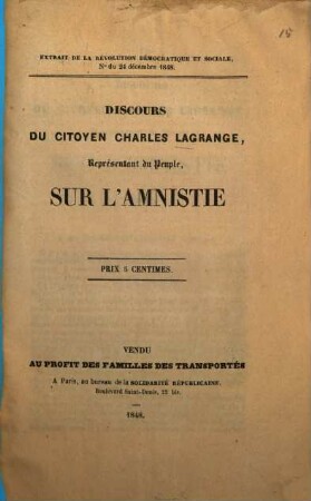 Discours du citoyen Lagrange représentant du peuple, sur l'amnistie