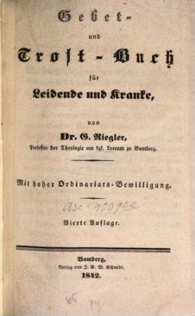 Gebet- und Trost-Buch für Leidende und Kranke