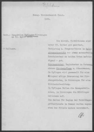 Upfingen-Sirchingen: Inspektionsbericht 1932
