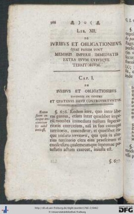 Lib. XII. De Iuribus Et Obligationibus, Quae Passim Sunt Membris Imperii Immediatis Extra Suum Cuiusque Territorium.