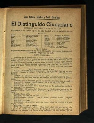 El distinguido ciudadano : comedia satírica en tres actos