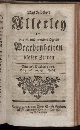 Den 26. October 1756. Drey und vierzigstes Stück.