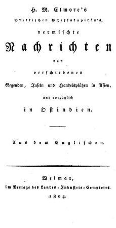 [Beschreibung der Insel Ceylon und ihrer Bewohner] Robert Percival's Beschreibung der Insel Ceylon und ihrer Bewohner