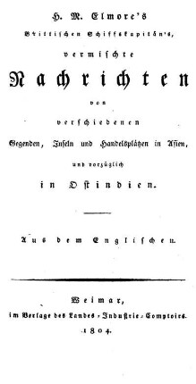 [Beschreibung der Insel Ceylon und ihrer Bewohner] Robert Percival's Beschreibung der Insel Ceylon und ihrer Bewohner