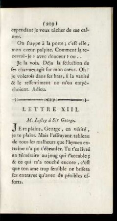Lettre XIII. M. Lesley, à Sir George.