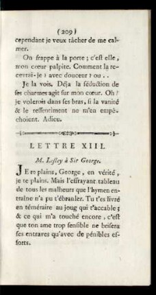 Lettre XIII. M. Lesley, à Sir George.