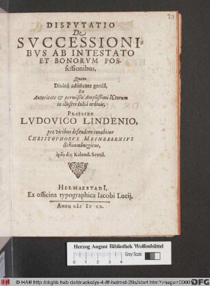 Disputatio De Successionibus Ab Intestato Et Bonorum Possessionibus