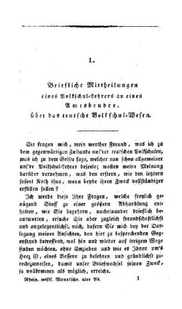 Briefliche Mittheilungen eines Volkschul-Lehrers an einen Amtsbruder, über das teutsche Volkschul-Wesen