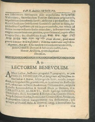 Ad Lectorem Benevolum.