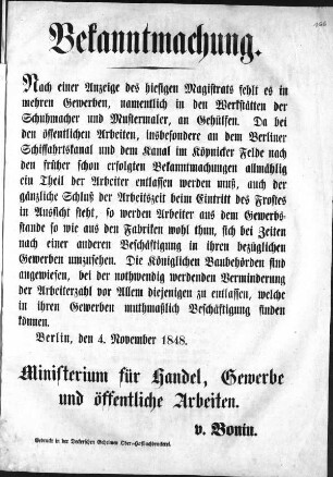 Bekanntmachung. Nach einer Anzeige des hiesigen Magistrats [...] (Sammlung Friedlaender)