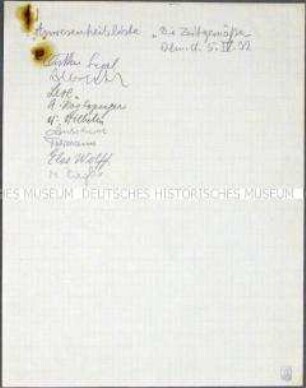 Anwesenheitsliste einer Mitgliederversammlung der Künstlervereinigung "Die Zeitgemäßen" (Die Abstrakten) - Sachkonvolut