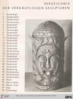 Verzeichnis der verkäuflichen Skulpturen (Nr. 1-30)