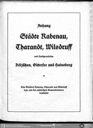 Städte Rabenau, Tharandt, Wilsdruff und die Landgemeinden Dölzschen, Gittersee und Hainsberg