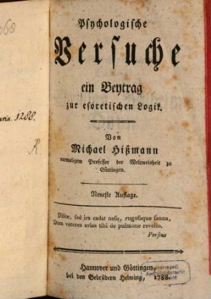 Psychologische Versuche : ein Beitrag zur esoretischen Logik
