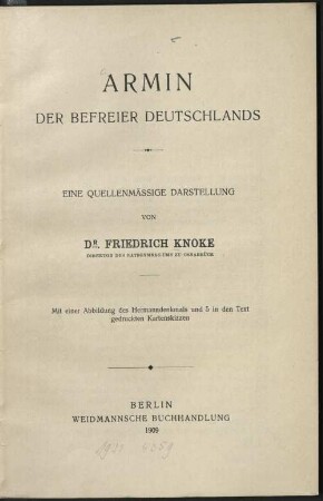 Armin der Befreier Deutschlands : eine quellenmässige Darstellung