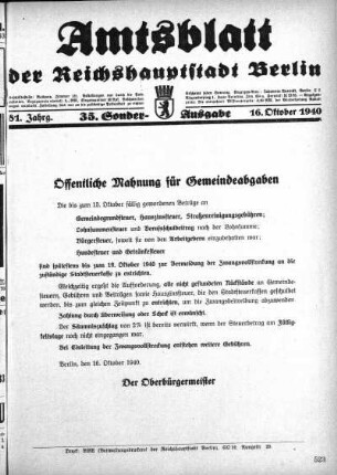 35. Sonder-Ausgabe, 16. Oktober 1940