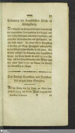 Des Königs Krankheit, und Dankbarkeit wegen seiner Genesung