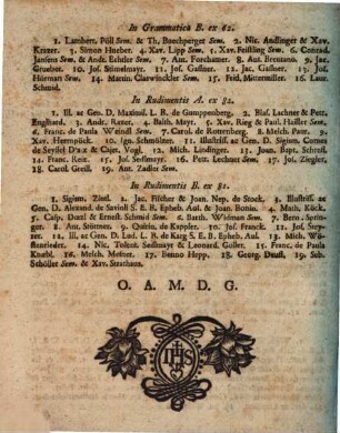 Nomina literatorum qui in Electorali Gymnasio Monacensi S.J. praemiis donati sunt, ac proxime accesserunt, atque eorum qui tam in Lyceo, quam utroque Gymnasio intra annum eminuerunt. 1757, 1757