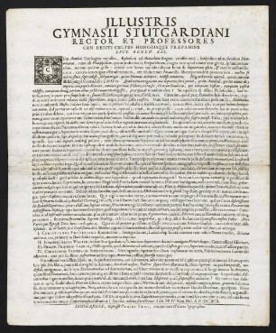 Illustris Gymnasii Stutgardiani rector et professores...
