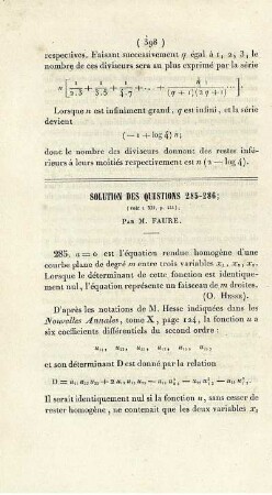 Solution des questions 285 - 286.