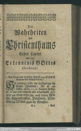 Erstes Capitel von der Erkenntniß Gottes überhaupt