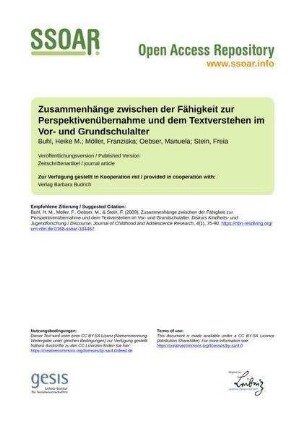 Zusammenhänge zwischen der Fähigkeit zur Perspektivenübernahme und dem Textverstehen im Vor- und Grundschulalter