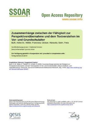 Zusammenhänge zwischen der Fähigkeit zur Perspektivenübernahme und dem Textverstehen im Vor- und Grundschulalter