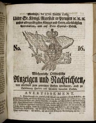 No. 16. Montags, den 17ten Aprilis 1769.