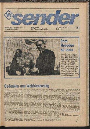 Betriebszeitung 'WF-Sender', Nr.31/1972 (25. August 1972)