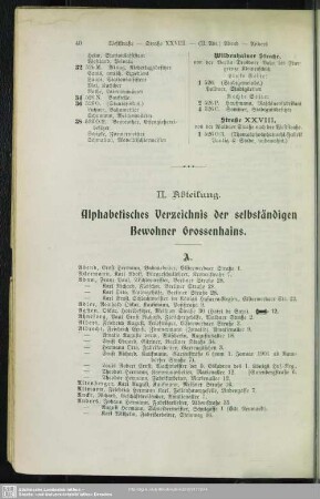 II. Einwohnerverzeichnis : II. Abtheilung. Alphabetisches Verzeichnis der selbständigen Bewohner Grossenhains