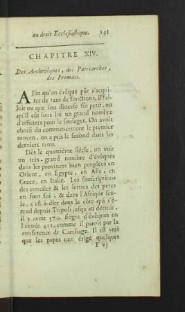 Chapitre XIV. Des Archevêques, des Patriarches, des Primats.