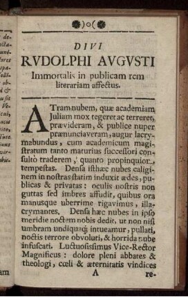 Divi Rudolphi Augusti Immortalis in publicam rem literariam affectus.