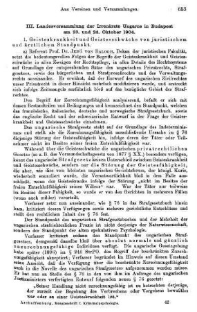 653-663, III. Landesversammlung der Irrenärzte Ungarns in Budapest am 23. und 24. Oktober 1904