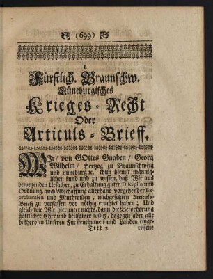 [XXXV.] I. Fürstlich. Braunschw. Lüneburgisches Krieges-Recht Oder Articuls-Brieff