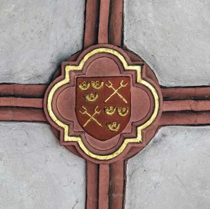 Schlussstein mit Wappen mit Horn und Zweizack