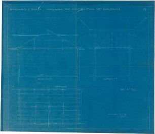 Bestelmeyer, German; Bonn (Nordrhein-Westfalen), Mühlheimerplatz; Verwaltungsgebäude - Mappe 2: Dachkonstruktion, Saal (Werksatz; Schnitte)