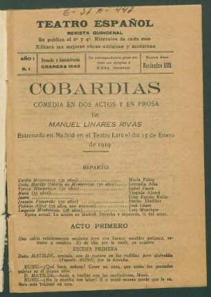 1921000100: Cobardías : comedia en dos actos y en prosa